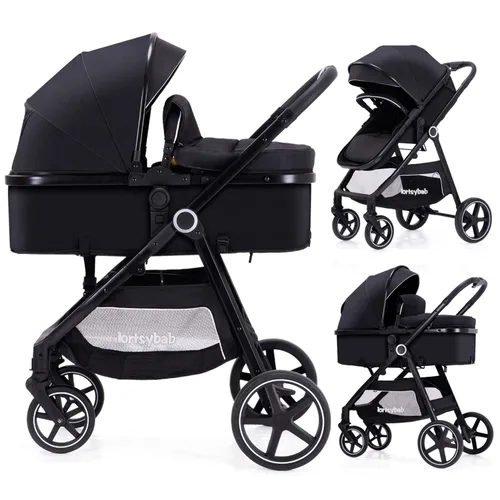 Miniatura 11 de Lortsybab Cochecito de bebé 2 en 1 - Cochecito plegable infantil para recién nacidos con asiento reversible - Cochecitos para niños pequeños de 0 a