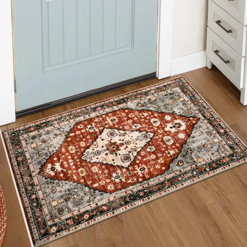 Miniatura 16 de Lahome Alfombra tribal bohemia de 2 x 3 pies, alfombra verde pequeña para entrada, suave, antideslizante, lavable, alfombra de baño bohemia de pelo