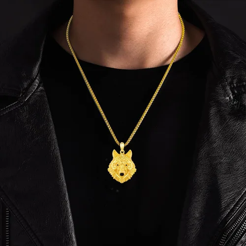 Miniatura 3 de Twoowl Collar de cabeza de lobo para hombre, plata de ley 925, oro con colgante de lobo, collar Fenrir nórdico pagano, joyería punk para hombres