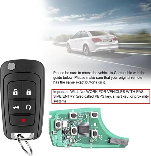Miniatura 3 de Llavero de repuesto de 5 botones tipo flip compatible con Chevy Equinox Camaro 2010 2011 2012 2013 2014 2015 2016 2017 Cruze Malibu Impala Sonic GMC