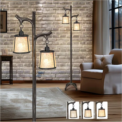 Lámpara de pie estilo granja de 68 pulgadas con pantalla de mica para sala de estar, moderna lámpara de pie industrial vintage para dormitorio,