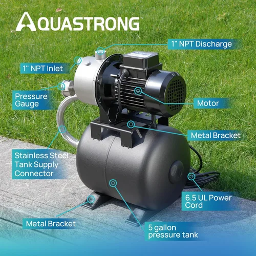 Miniatura 6 de Aquastrong Bomba de jardín de pozo poco profundo de 115 V, acero inoxidable, 1320 GPH, bomba automática de chorro de agua para el hogar, jardín, Nsf