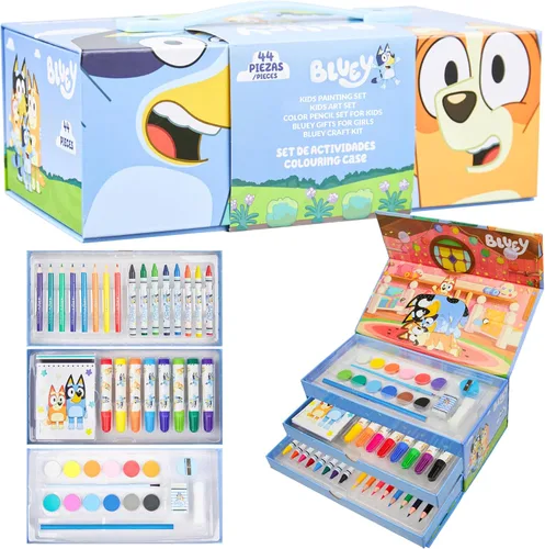 Bluey Lápices de colores suministros de arte para niños y niñas, kit de dibujo, pintura, suministros escolares, kit de arte, estuche de viaje, Azul