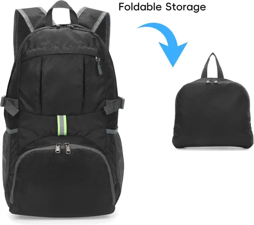 Miniatura 5 de Yaopeing Mochila ligera, plegable de 25 litros, resistente al agua, bolsa de hombro de viaje al aire libre para mujeres y hombres, color negro Azul