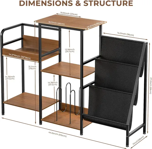 Miniatura 2 de Qlearsoul Soporte para discos de vinilo, mesa para tocadiscos de 3 niveles con almacenamiento izquierdo y derecho para sala de estar y dormitorio