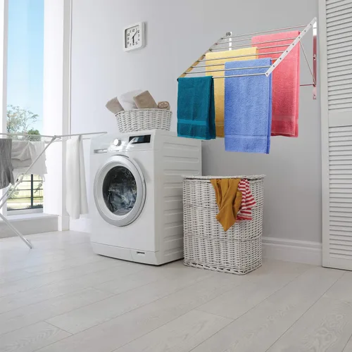 Miniatura 6 de Smartsome Montaje en la pared Tendedero de secado de ropa 30 pulgadas de ancho 20 pies lineales de capacidad 8 varillas redondas lisas