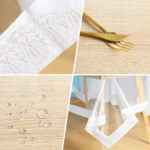 Miniatura 6 de Mixweer Protector Cubierta de Mesa de Vinilo Transparente Impermeable Mantel de Plástico para Mesa de Comedor Mantel de Encaje Blanco para Mesas