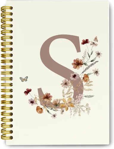 Miniatura 12 de Cuadernos de diario personalizados con letra inicial floral A, cuadernos vintage femeninos de tapa dura en espiral para la escuela, regalos