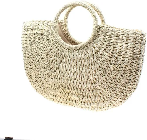 Miniatura 2 de Bolsa de paja para mujer bolsa de playa de paja de verano grande tejida redonda asa de mano Hobo Natural Rattan Travel Beige talla única