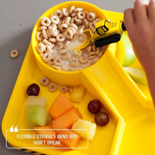 Miniatura 6 de Dinneractive Juego de comedor para niños – 3 piezas con temática de construcción y platos para niños pequeños – Tenedores y cucharas para niños