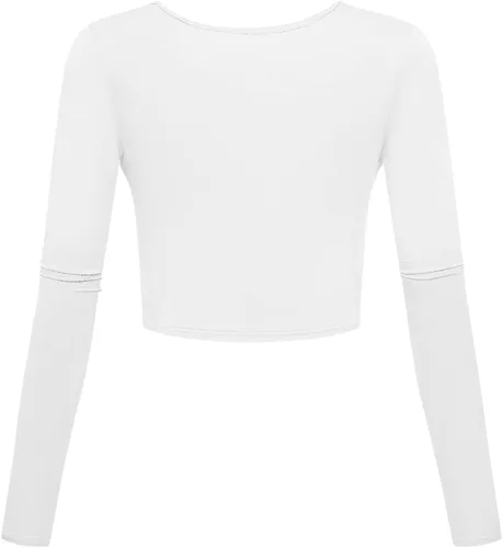 Miniatura 2 de Camisetas cortas con cuello en V, manga larga, sexy, ajuste delgado, capa base para mujer