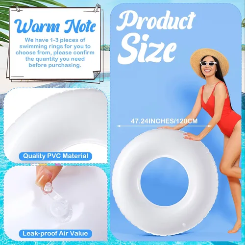 Miniatura 2 de Gemscream Jumbo Inflatable Pool Float 47.24 Inches Swimming Ring Pool Floats White Inflatable Float Tube for Adult Summer Vacation Beach River Blanco