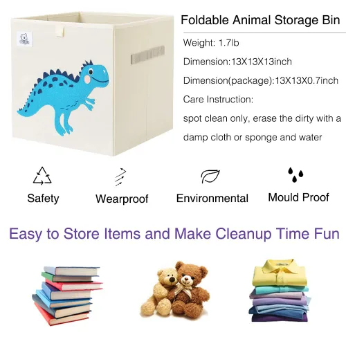 Miniatura 3 de Contenedores plegables de almacenamiento de animales caja de juguetes de tela, cofre/organizador para niños pequeños/niños, sala de juegos, 13 Dino