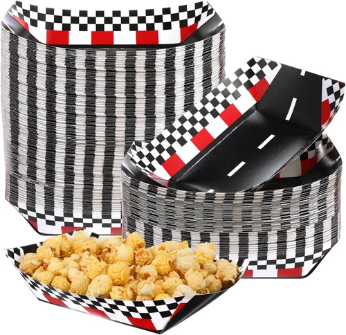 Miniatura 8 de Havawish 50 bandejas de papel de carreras, bandejas de comida a cuadros para nachos, desechables, para fiestas de carreras, barco, bandeja de servir