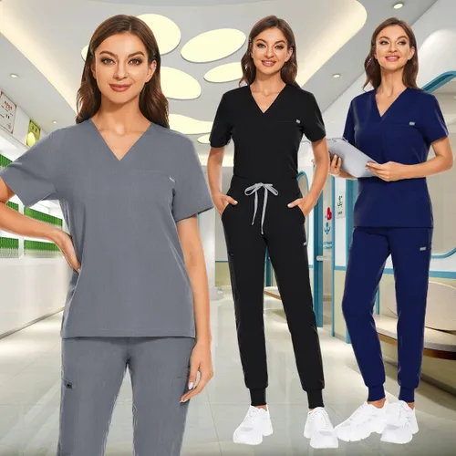 Miniatura 7 de VIAOLI Conjunto de uniformes médicos para mujer, conjunto de camiseta con cuello en V y pantalones deportivos para enfermería médica, atención