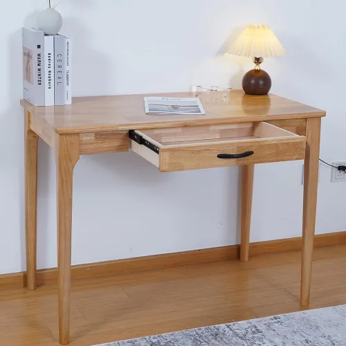 Miniatura 15 de Escritorio de madera maciza con cajones, escritorio de computadora de madera para oficina en casa, escritorio de estudio de juegos para espacios