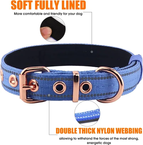 Miniatura 5 de Collar acolchado de neopreno para perros, collar de nailon para perros pequeños a grandes, resistente con hebilla de metal, reflectante
