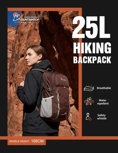Miniatura 2 de MOUNTAINTOP Mochila de senderismo de 25 litros, mochila de viaje ligera para hombres y mujeres, mochileros al aire libre, camping Granate