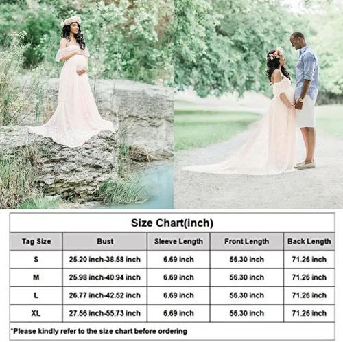 Miniatura 7 de Vestido de maternidad para mujer, con encaje, fotografía, vestido de embarazada, con volantes, largo, para sesión de fotos