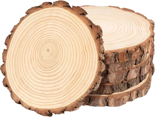 Miniatura 12 de ilauke Rebanadas de madera para manualidades de 3.5 a 4 pulgadas, manualidades de madera sin terminar, 16 piezas de madera natural con corteza