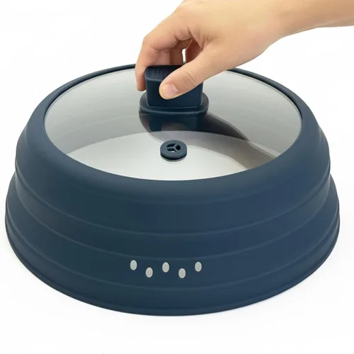 Miniatura 13 de Cubierta de vidrio contra salpicaduras para microondas, tapa plegable para protección de salpicaduras de alimentos, con mango de silicona para tazón