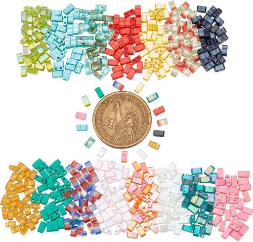Miniatura 8 de NBEADS 455 cuentas de 2 tamaños de 2 agujeros, cuentas de semillas de vidrio rectangulares de 7 colores para hacer joyas, kit de bricolaje