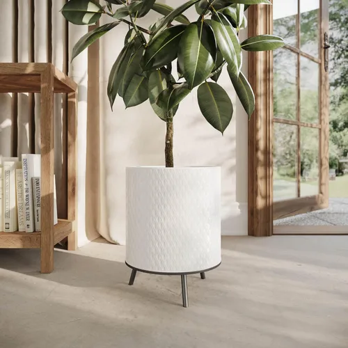 Miniatura 7 de EverNest Claire - Maceta blanca neutra de panal con soporte Nyra, macetas de interior, SelectBase, estilo bohemio moderno de mediados de siglo