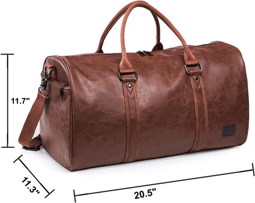 Miniatura 10 de Bolsa de viaje de cuero con bolsa para zapatos, bolsa impermeable para fin de semana, bolsa de lona de mano para hombres y mujeres, color negro