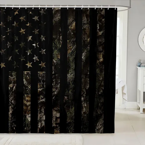 Miniatura 31 de Erosebridal American Flag Shower Curtain 72" Wx72 L Army Green Camo Waterproof Bathroom Curtains Bear Claw Hunting Theme Bathroom Shower Curtain