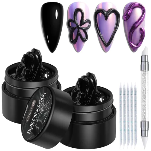 Fcozpjk Kit de gel sólido constructor, 2 unidades de gel de escultura 3D negro no pegajoso para tallar a mano con bolígrafo de silicona, geles duros