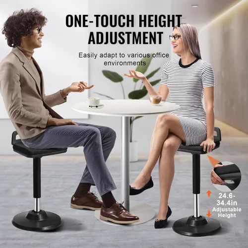 Miniatura 6 de VEVOR Silla activa con asa, altura ajustable (24.6-34.4 pulgadas), silla tambaleante hecha de tela elástica y espuma de 1.772 in, ideal para Negro