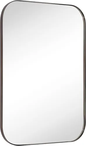Miniatura 10 de Espejo de pared rectangular redondeado de níquel cepillado de 22 x 30 pulgadas, espejo de pared rectangular con marco de metal de acero inoxidable