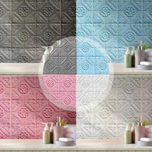 Miniatura 4 de ECYC Ltd 10 paneles de pared de espuma 3D autoadhesivos de 13.78 x 13.78 x 0.12 pulgadas, paneles de pared de flores 3D para despegar y pegar