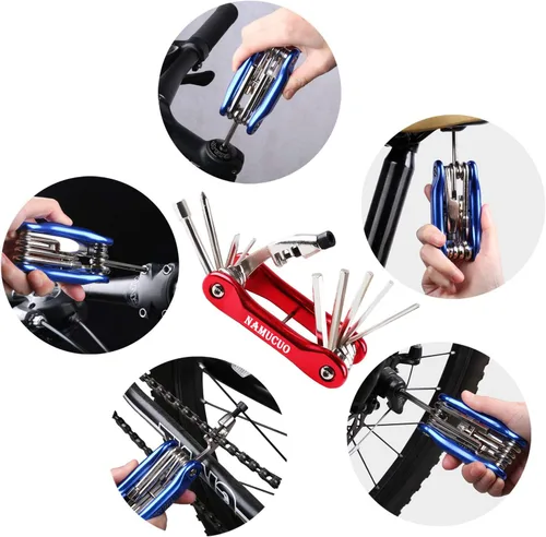 Miniatura 2 de YBEKI Kit de reparación de bicicleta 10 en 1 con palancas de neumáticos 3 en 1, parches sin pegamento, llave de hueso multifuncional y bolsa