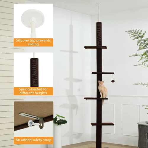 Miniatura 4 de Cat Craft Árbol para Gatos de Piso a Techo Torre para Gatos 98-108" Árbol de Alfombra para Gatitos de 5 Niveles Poste Rascador y Tapete Poste