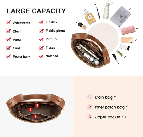 Miniatura 5 de Cnoles Bolso de mano de cuero para mujer, bolso de mano, bolso de hombro Hobo