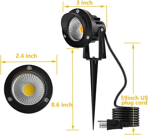 Miniatura 4 de Romwish Focos LED de paisaje de 120 V, focos exteriores de 10 W para patio, luz blanca cálida de 3000 K, luz de punto de 120 V CA con pico
