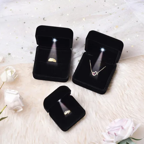 Miniatura 6 de Caja de terciopelo de metal brillante con colgante LED, caja de collar, caja de pulsera para pareja, caja de regalo para el día de San Valentín