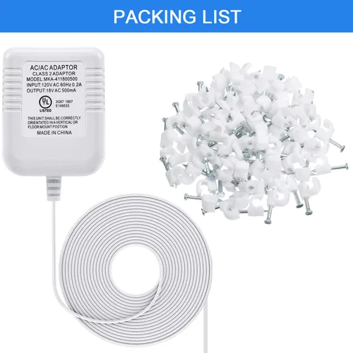 Miniatura 6 de Hotop Adaptador de corriente compatible con timbre Nest Hello Video, Arlo y Eufy, transformador de 18 voltios 500 mA certificado UL con cable