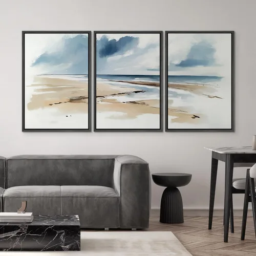 Miniatura 630 de SIGNWIN Lienzo enmarcado para pared, arte con pinceladas de flujo neutro en tonos beige abstractos, ilustraciones, arte moderno, decorativo