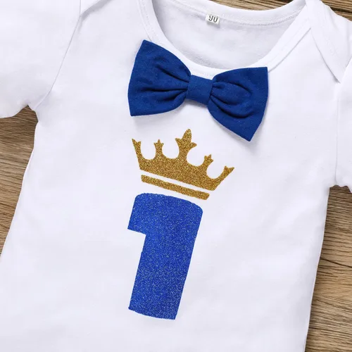 Miniatura 4 de GRNSHTS Ropa divertida de primer cumpleaños para bebé niño, mameluco con pajarita, mameluco para tartas