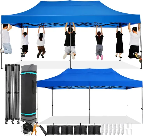 Miniatura 45 de COBIZI Toldo desplegable de 6.6 x 6.6 pies sin pared lateral, toldo resistente UPF 50+ para todas las estaciones, resistente al viento e Azul