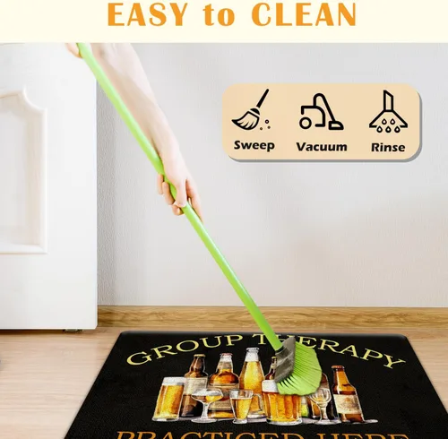 Miniatura 6 de JINYO Funny Bar Door Mat, Group Therapy Practiced Here Doormat Home Bar Man Cave Lounge Pub Club Party, Funny Beer and Cocktails Welcome Mat for