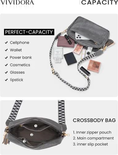 Miniatura 5 de Vividora Bolsos cruzados pequeños para mujer, a la moda, de cuero vegano, con correa ancha ajustable para guitarra