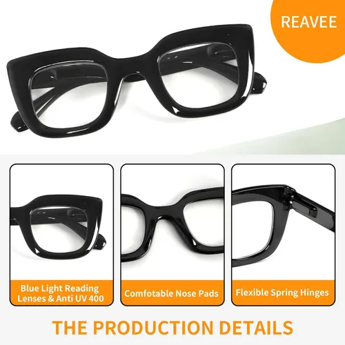 Miniatura 7 de REAVEE Oprah Style - Gafas de lectura para mujer, elegantes y bonitas, paquete de 3 unidades, con bloqueo de luz azul, con bisagra de resorte