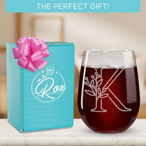 Miniatura 3 de On The Rox Regalos con monograma para mujeres y hombres – Letra A-Z inicial grabada monograma sin tallo, copa de vino – Regalos de vino