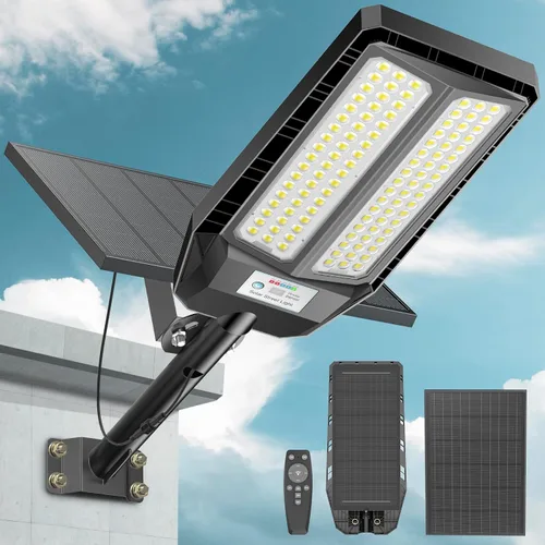 VOOJOY Farolas solares de 9000 W para exteriores, 7000 K, luz solar LED para exteriores, luz de calle del atardecer al amanecer, lámpara LED gran