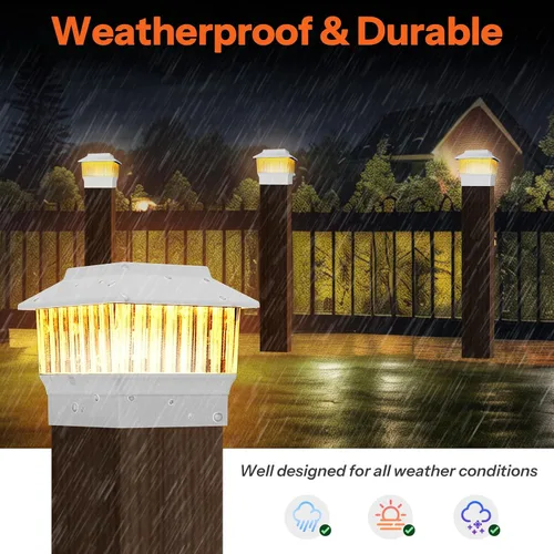 Miniatura 5 de Paquete de 4 luces solares para tapa de poste, modernas #2: se adapta a postes de vinilo de 4 x 4 y madera de 5 x 5 pulgadas, temperatura de 3