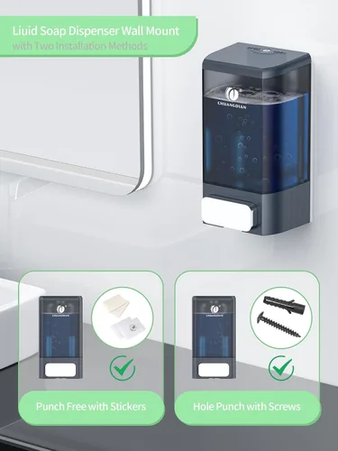 Miniatura 3 de Dispensador manual de jabón para baño y cocina, dispensador de jabón para baño, ducha, champú, gel, recipiente de plástico líquido, 34 onzas, gris