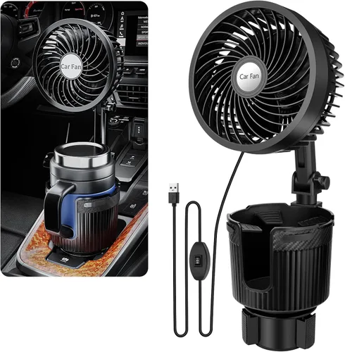 Expansor de portavasos USB 2 en 1, ventilador de refrigeración portátil de 6 pulgadas, giratorio de 360 grados, 2 velocidades, alimentado por USB